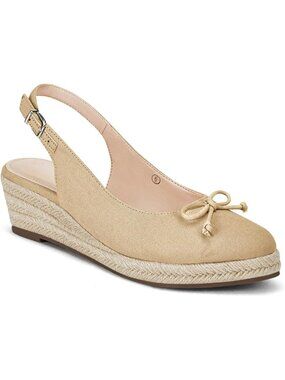 Women's Khaki Closed Toe Platform Slingback Mid Low Heel Canvas Bow Dress Sandal